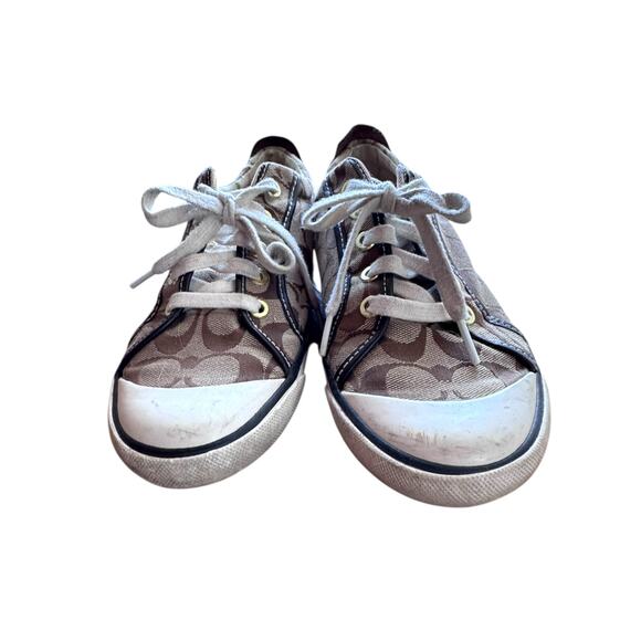 Coach Barrett Signature C Jacquard Canvas Sneakers Brown Tan 8B Logo Shoes - Picture 1 of 7